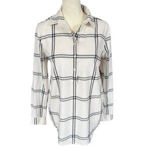 LOFT The Softened off white long sleeve collared button down tunic shirt small
